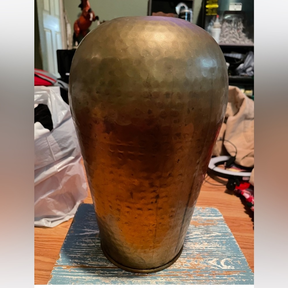 Large Vintage Hammered Brass Vase, Made in India